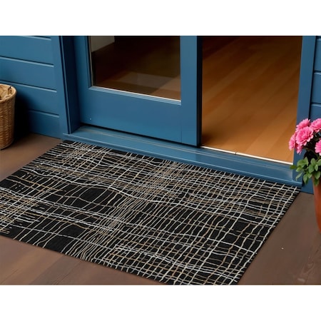 Homeroots 3' X 5' Black Ivory And Brown Striped Washable Indoor Outdoor Area Rug 597373