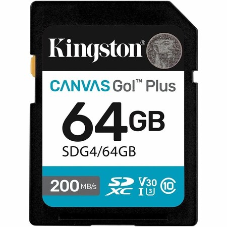 Kingston 64GB SDXC Canvas Go Plus Gen4 200MB/s C10 UHS-I U3 V30 SDG4/64GB