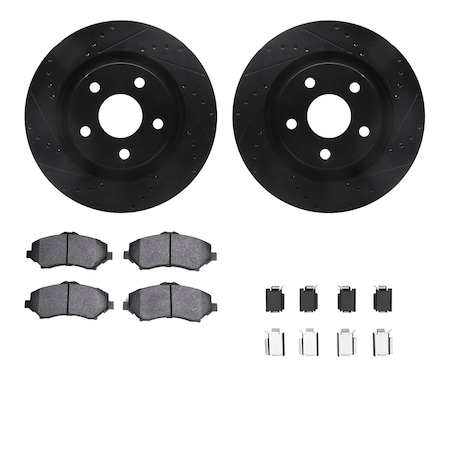 Dynamic Friction Co DFC Brake Rotor - Dimpled & Slotted - Black w/5000 Brake Pads & HW Kit 8512-42033