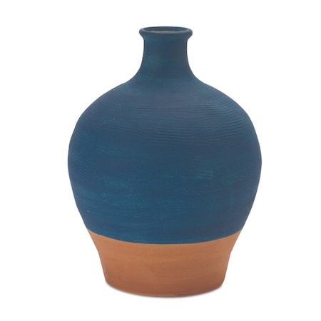 Homeroots 9" Blue And Terra Cotta Ceramic Round Urn 632642