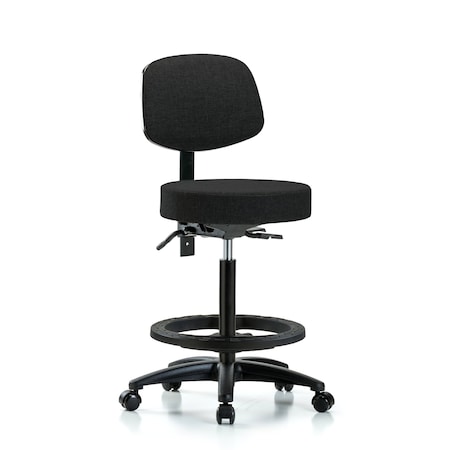 Blue Ridge Ergonomics Bench Stool, Hi, Fabric, Bk, BF, Casters, Blk BR-FHBST-RG-T0-BF-RC-F42