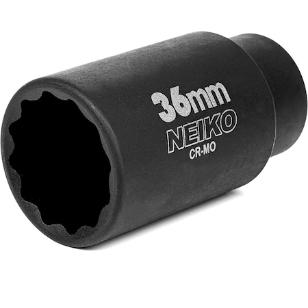 Neiko 0.5 in Drive 12-Point CrMo Steel Deep Impact Socket, 36 mm Size 02527A