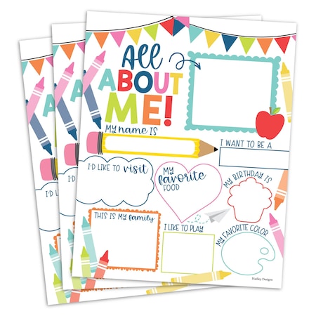 Hadley Designs Colorful Star Student Read All About Me Posters, 20PK X004A2D8KJ