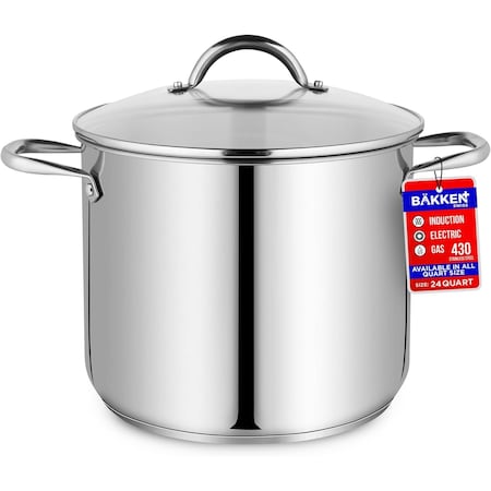 Bakken-Swiss Deluxe 24-Quart Stainless Steel Stockpot with Tempered Glass Lid, Heavy Duty BKSSQ24