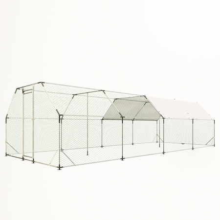 Wrightmaster 9.94 ft. x 25.68 ft. x 6.36 ft. Galvanized Large Metal Walk-in Chicken Coop ZR-00037