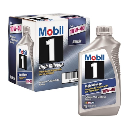 Mobil 1 103536 10W-40 High Mileage Oil Bottles, 1 qt, 6PK MOB103536