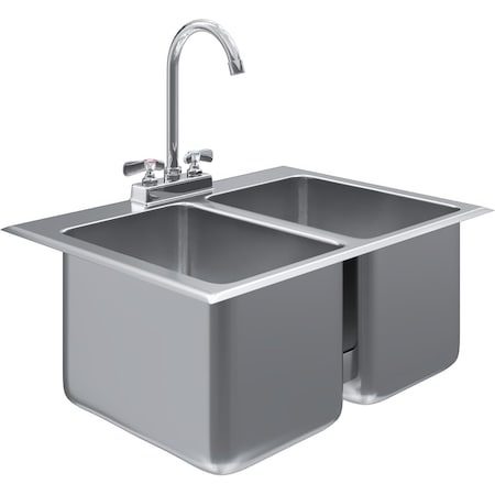 Amgood Stainless Steel 2 Compartment Drop-In Sink Bowl 10 in. x 14 in. x 10 in. With Faucet SINK DIS S2C-101410-F-Z