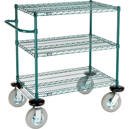 Global Industrial Nexel, 3 Shelf, Push Cart, Poly-Green, 36"W x 24"D x 43"H, Pneumatic Casters, 2 Swivel, 2 Rigid B3055426