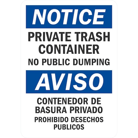 Lyle Private Trash Container, No Public Dumping / Contenedor, 7x10, Non-Reflective, White G-17090-NA_7x10
