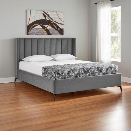 Homeroots Light Gray Velvet Upholstered King Bed Frame 544827