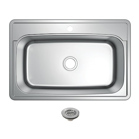 Kingston Brass 33-Inch Stainless Steel Self-Rimming Single Bowl Drop-In Kitchen Sink, 1-Hole with Strainer KGKTS33229011