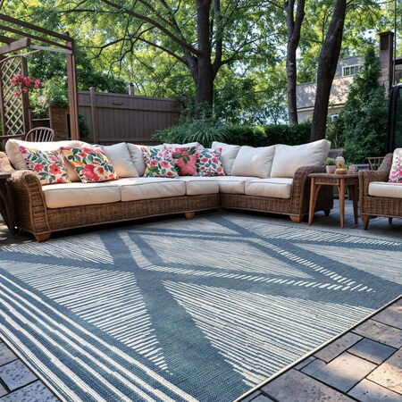 World Rug Gallery Contemporary Geometric Stripe Weather Resistant Reversibleindoor/Outdoor Rug 7ft 10in x 10ft Blue WR109BLUE8X10