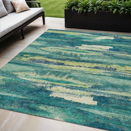 Homeroots 5' X 8' Emerald And Lime Green Abstract Washable Indoor Outdoor Area Rug 612498