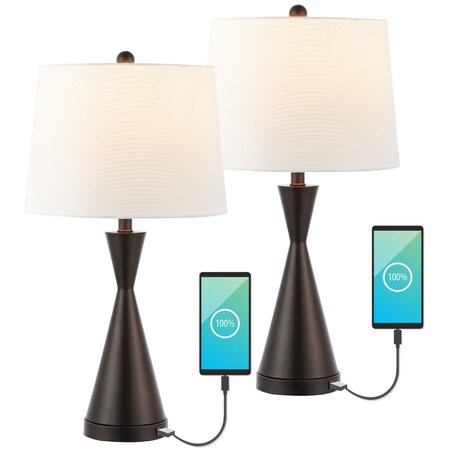 Jonathan Y Colton 26" French Country Farmhouse Iron LED Table Lamp with USB Charging Port, Oil Rubbed Bron, 2PK JYL4046C-SET2