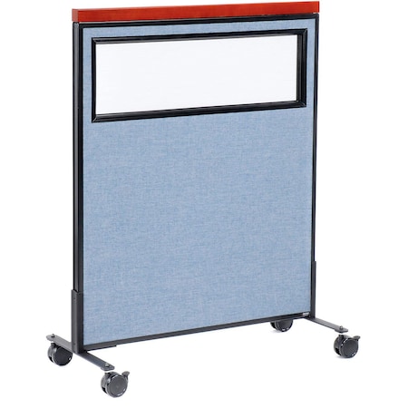 Global Industrial Interion Mobile Deluxe Office Partition Panel with Partial Window, 36-1/4"W x 46-1/2"H, Blue 694991MBL