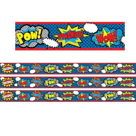 Teacher Created Resources Superhero Straight Rolled Border Trim, 50 Feet Per Roll, 3PK TCR8939