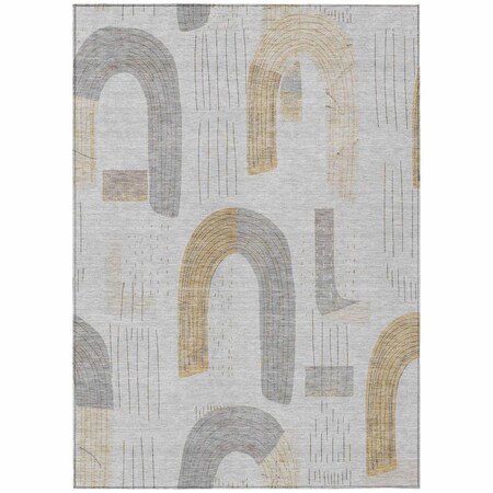 Homeroots 5' X 8' Silver And Gold Geometric Washable Indoor Outdoor Area Rug 618119