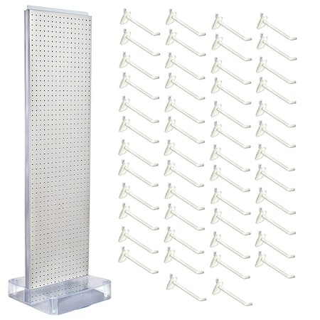 Azar Displays White Two-Sided Pegboard Floor Display On Studio Base with 50 6in White Hooks 700770-WHT-6W50