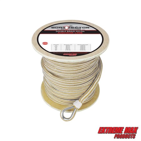 Extreme Max 3006.2276 BoatTector Premium Double Braid Nylon Anchor Line w Thimble-5/8" x 250' &Gold 3006.2276