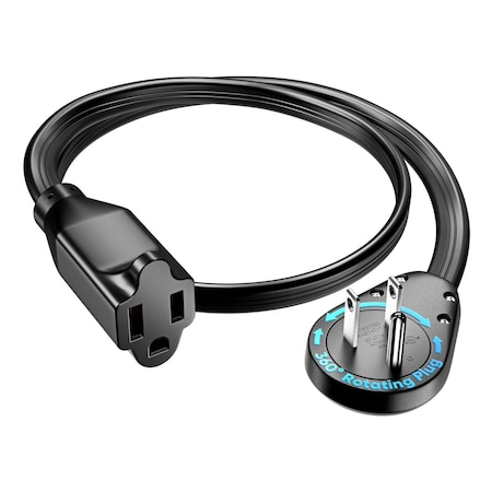 Maximm 1ft 14AWG 360 degrees Flat Plug Heavy Duty Extension Cord, Low Profile UL, Black ADW-S360-31F01-14B0