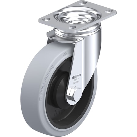 Blickle Swivel Plate Caster, Solid Rbr, 5", 400 lb., Wheel Width: 1-9/16" L-POEV 125KA-12-SG