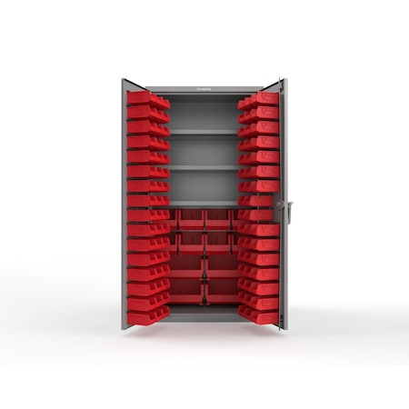 Strong Hold 14 GA Bin Cabinet with 3 Shelves No Legs - 36 In W. x 75 In. H x 24 In. D - 106 Blue Bins 36-BBS-243-106B-NL-L