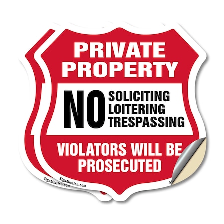 Signmission Private Property Shield Sign No Soliciti, 6 inch X 6 inch, Vinyl Decal, 2PK SHI-D-2PACK-6-452