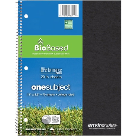 Roaring Spring Environotes College Ruled 1 Subject Recycled Spiral Notebook, 11 x 85 70 Sheets, Assorted ROA13361
