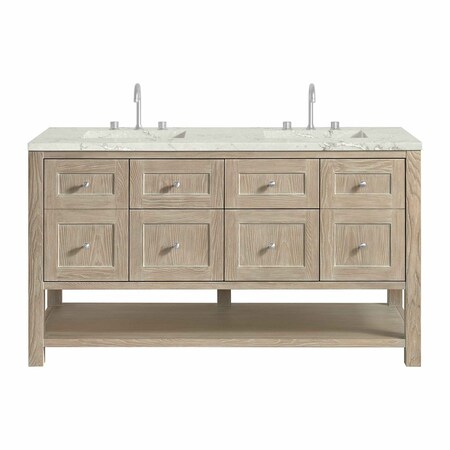 James Martin Vanities Breckenridge 60'' D Vanity, Whitewashed Oak, w/ Victorian Sil Quartz Top w/ Wireless Charger 330-V60D-WWO-FVSL
