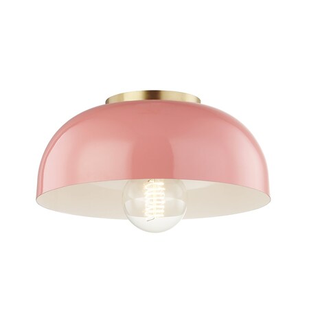 Mitzi Avery 1 Light Flush Mount 11 In. Aged Brass/Pink H199501S-AGB/PK