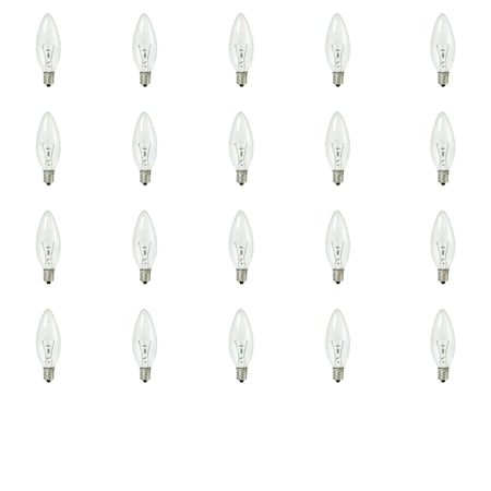 Bulbrite Krystal Touch 25W Dimmable Clear B8 Torpedo Krypton Bulbs, Candelabra E12 Base, 2700K, 20PK 861143