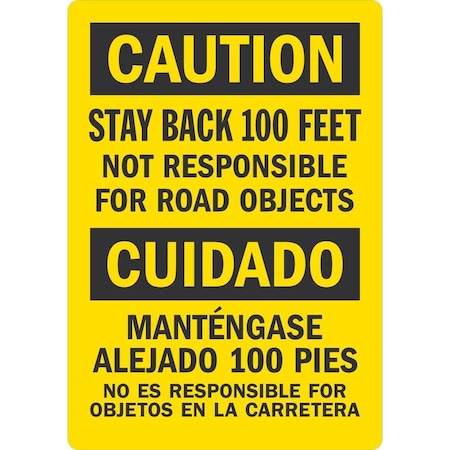 Lyle Stay Back 100 Feet Not Responsible for Road Objects, 3.5x5, Non-Reflective, Yellow G-14581-ND_3.5x5