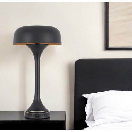 Homeroots 22" Black Metal Two Light Novelty USB Table Lamp With Black Dome Shade 524741