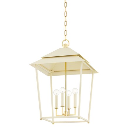 Hudson Valley Lighting Natick 4 Light Lantern 18 In. Aged Brass/Off white 5127-AGB/SSD