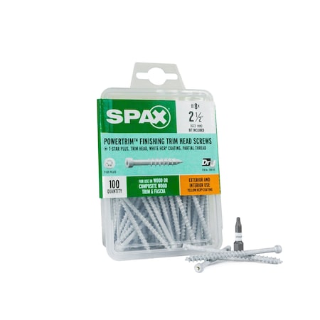 Spax #8 x 2-1/2 in Exterior / Interior Finish Partial Thread Powertrim Trim Head T-Star Plus, 100PK 42318304006068