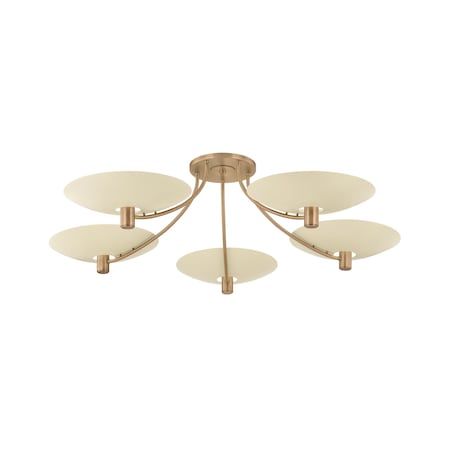 Troy Lighting Wolfe 60in wide 5 Light Semi Flush in Patina Brass/Soft Sand C1160-PBR/SSD
