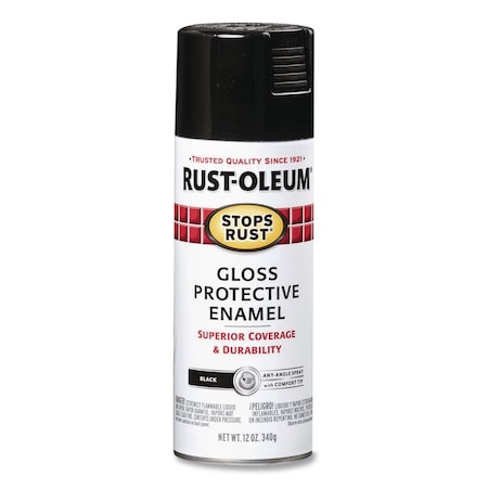 Rust-Oleum Stops Rust Spray Paint, Gloss Black, 12 oz Aerosol Can, 6PK 7779830