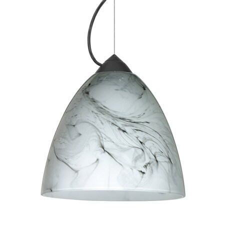 Besa Lighting Besa Vila Pendant, Marble Grigio, Black Finish, 1x 60W MAX E26 Base 1KX-4470MG-BK