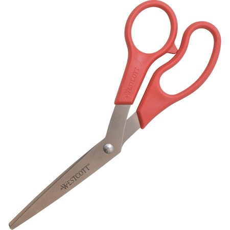 Westcott Value Line Stainless Steel Shears, 8" Long, 3.5" Cut Length, Crane-Style Red Handle 10703