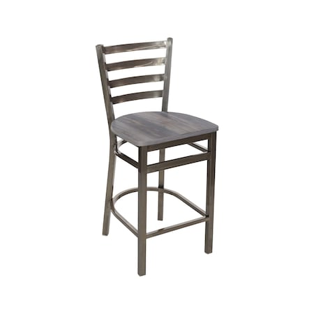 Bfm Seating Lima Ladder Back Counter Height Stool - Chestnut Relic Seat - Steel Frame - Clear Coat Finish 2160HCSR-CL