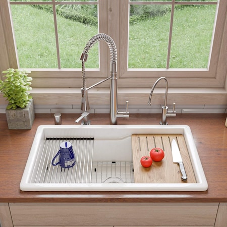 Alfi Brand Workstation Step Rim Single Bowl Fireclay Undermount / Drop In Kitchen Sink ABFS3219SUD-W