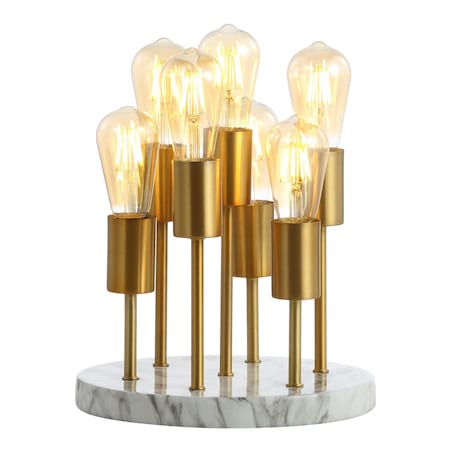 Jonathan Y Pleiades 13.5" Modern Metal/Resin LED Accent Lamp, Brass Gold/White JYL1060A