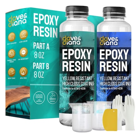 Dave & Diana Crystal Clear Epoxy Resin 8oz, Includes 8oz Each of Epoxy Resin A and Epoxy Hardener OCEPR16