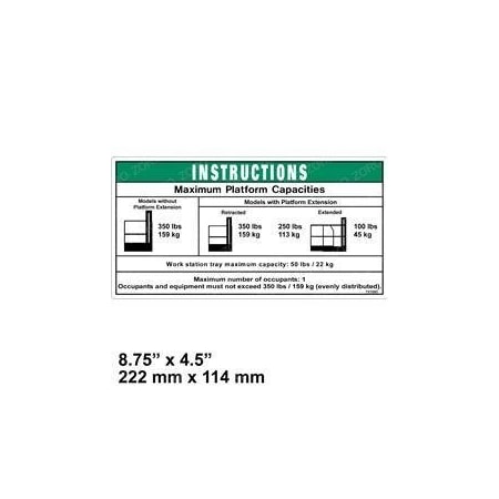 Genie REPLACEMENT DECAL, MAX CAPACITY 350LBS 72155