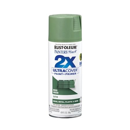 Rust-Oleum Spray Paint, Moss Green, Satin, Solvent, 12 Oz 334075