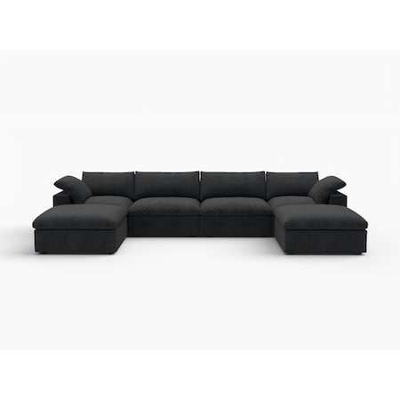 Homeroots Black Linen Blend Modular U Shaped Six Piece Corner Sectional 714561