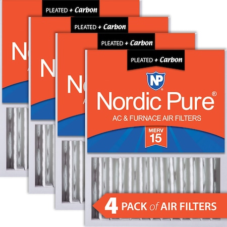 Nordic Pure 16x20x5 Plus Carbon Pleated Air Filter, High Capacity, MERV 15, 4 PK 16x20x5HM15+C-4