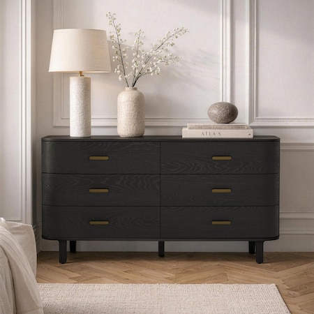 Manhattan Comfort Solara 68 in Solid Wood Dresser in Black (6-Drawer) DR1789-2