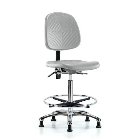 Blue Ridge Ergonomics Poly Chair Chrome-High Bench Ht with Medium Back, Chrome Foot Ring, & Stationary Glides in Gray Poly PHBCH-MB-CR-T0-A0-CF-RG-GRY