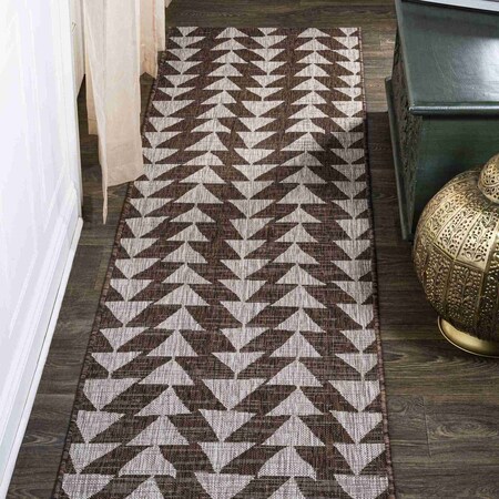 Jonathan Y Andratx Modern Tribal Geometric Brown/Beige 2 ft. x 10 ft. Indoor/Outdoor Runner Rug SMB126A-210